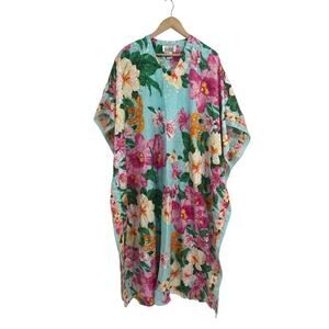 Vintage Sante Bold Floral Mumu Kaftan Free Size OS Golden Girls